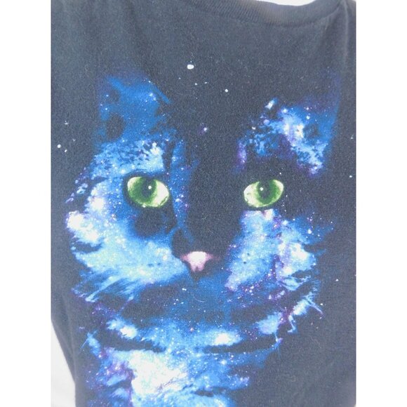 Galaxy Cat Nebula Graphic Tee Black Space Witchcore S - Picture 3 of 9